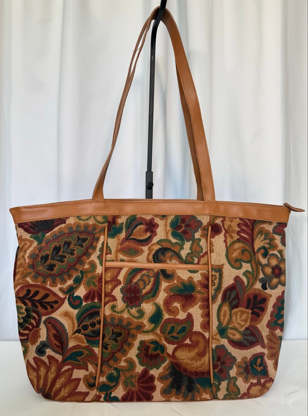 Vintage 80s Floral Paisley Tapestry Tote Bag Carpet Bag Taiwan R.O.C.
